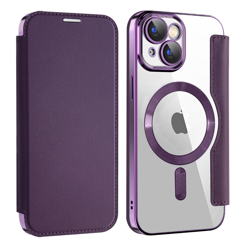 MagSafe Case for Apple iPhone 15 Plus, Techsuit, SmartMag Book, Purple