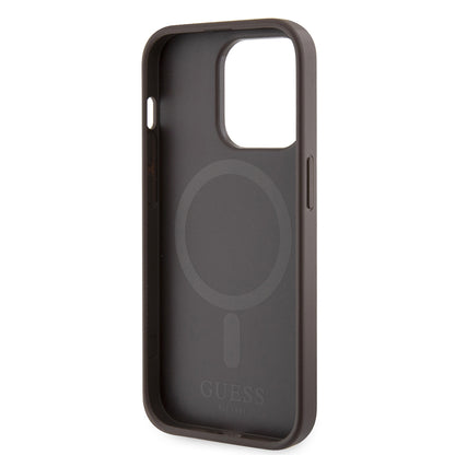MagSafe Case for Apple iPhone 15 Pro, Guess, 4G Printed Stripes, Brown