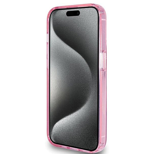MagSafe-kotelo Apple iPhone 15 Prolle, Guess, IML Ring Stand Glitter, Pinkki