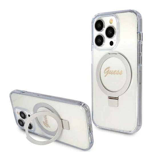 MagSafe-kotelo Apple iPhone 15 Prolle, Guess, IML Ring Stand Glitter, Läpinäkyvä