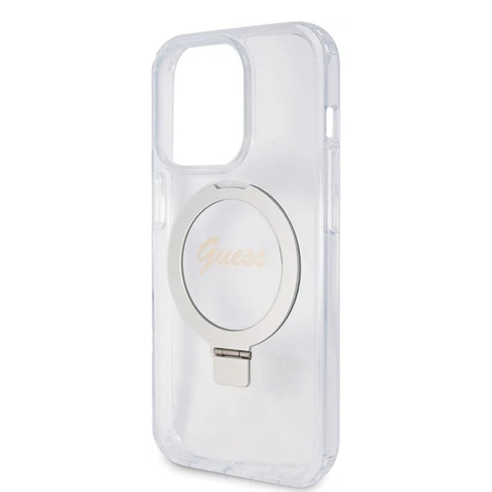 MagSafe-kotelo Apple iPhone 15 Prolle, Guess, IML Ring Stand Glitter, Läpinäkyvä