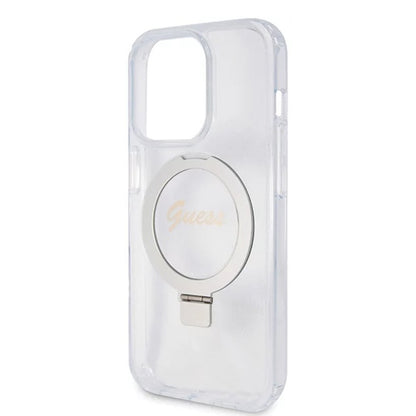 MagSafe-kotelo Apple iPhone 15 Prolle, Guess, IML Ring Stand Glitter, Läpinäkyvä