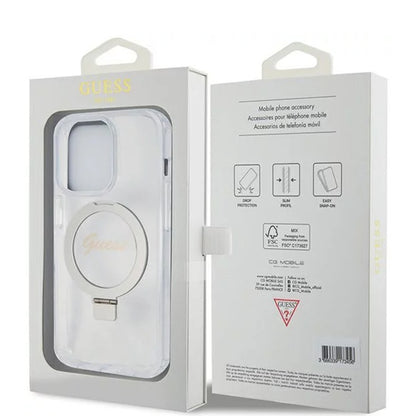 MagSafe-kotelo Apple iPhone 15 Prolle, Guess, IML Ring Stand Glitter, Läpinäkyvä