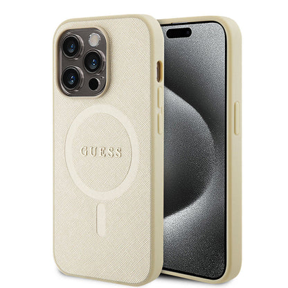 MagSafe-kotelo Apple iPhone 15 Prolle, Guess, Saffiano, Beige