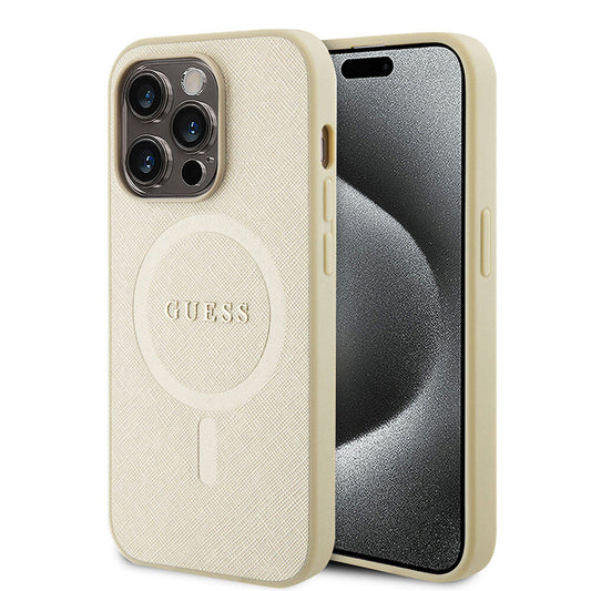 MagSafe-kotelo Apple iPhone 15 Prolle, Guess, Saffiano, Beige