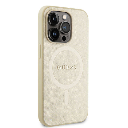 MagSafe-kotelo Apple iPhone 15 Prolle, Guess, Saffiano, Beige