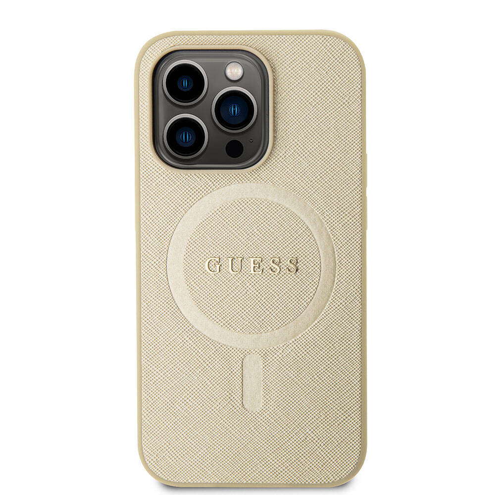 MagSafe-kotelo Apple iPhone 15 Prolle, Guess, Saffiano, Beige