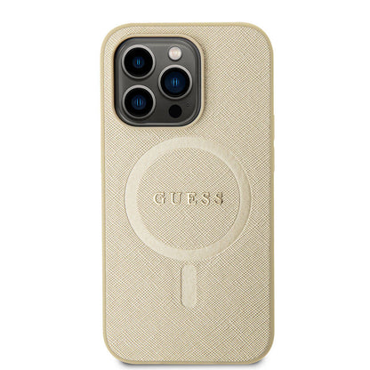 MagSafe-kotelo Apple iPhone 15 Prolle, Guess, Saffiano, Beige