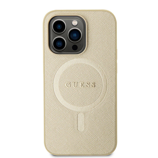 MagSafe-kotelo Apple iPhone 15 Prolle, Guess, Saffiano, Beige