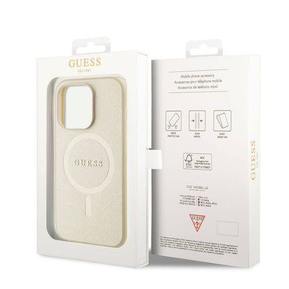 MagSafe-kotelo Apple iPhone 15 Prolle, Guess, Saffiano, Beige