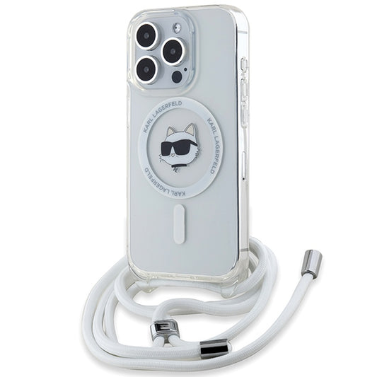 MagSafe-kotelo Apple iPhone 15 Prolle, Karl Lagerfeld, IML Crossbody Choupette's Head with Strap, Läpinäkyvä