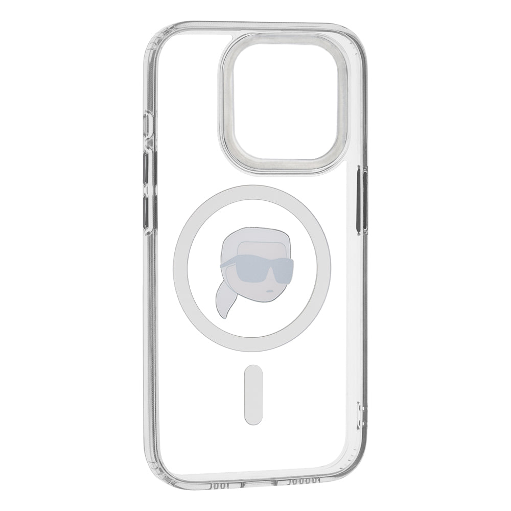MagSafe-kotelo Apple iPhone 15 Prolle, Karl Lagerfeld, IML Metal Karl's Head, Valkoinen