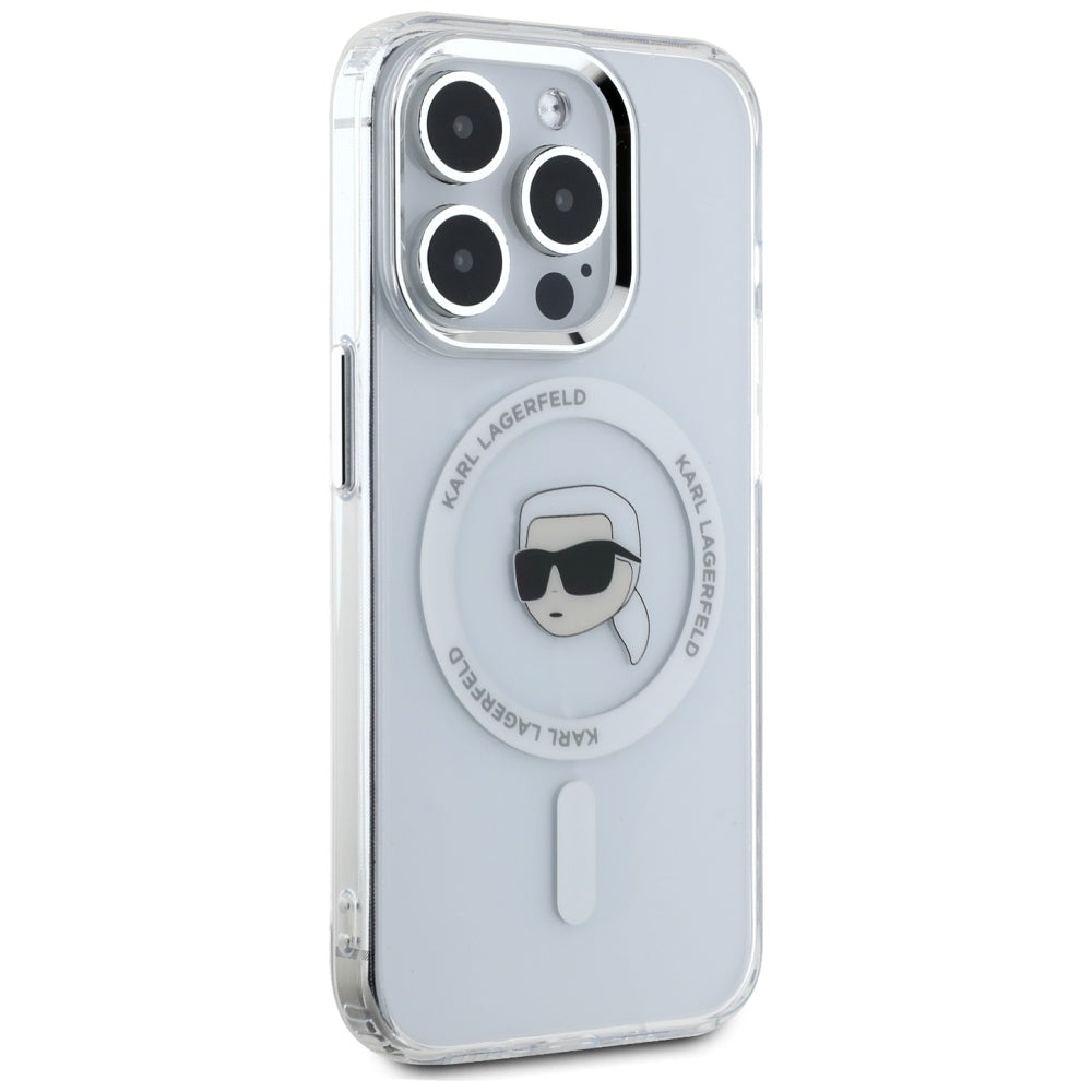MagSafe-kotelo Apple iPhone 15 Prolle, Karl Lagerfeld, IML Metal Karl's Head, Valkoinen