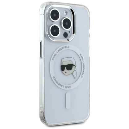 MagSafe-kotelo Apple iPhone 15 Prolle, Karl Lagerfeld, IML Metal Karl's Head, Valkoinen