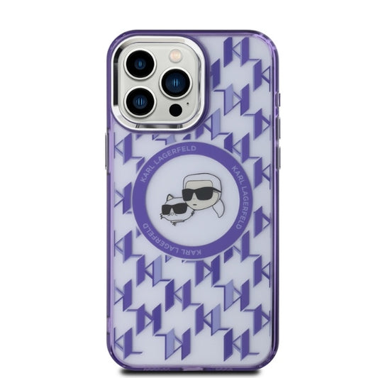 MagSafe-kotelo Apple iPhone 15 Prolle, Karl Lagerfeld, IML Monogram Karl & Choupette's Heads, Violetti