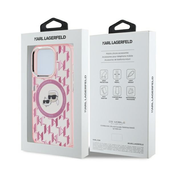 MagSafe-kotelo Apple iPhone 15 Prolle, Karl Lagerfeld, IML Monogram Karl & Choupette's Heads, Pinkki