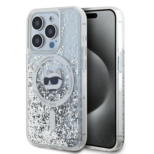 MagSafe-kotelo Apple iPhone 15 Prolle, Karl Lagerfeld, Liquid Glitter Choupette Head, Läpinäkyvä