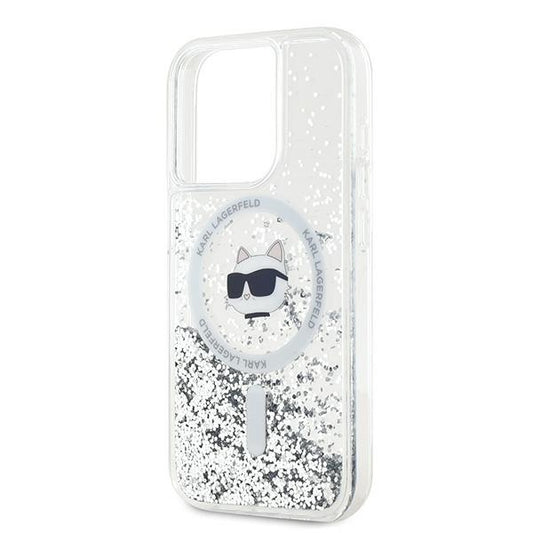 MagSafe-kotelo Apple iPhone 15 Prolle, Karl Lagerfeld, Liquid Glitter Choupette Head, Läpinäkyvä