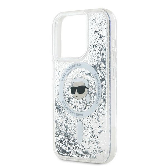 MagSafe-kotelo Apple iPhone 15 Prolle, Karl Lagerfeld, Liquid Glitter Karl's Head, Läpinäkyvä