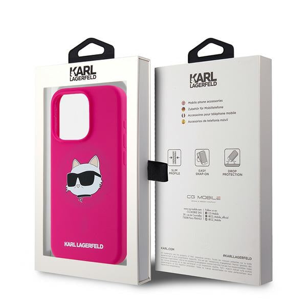 MagSafe-kotelo Apple iPhone 15 Prolle, Karl Lagerfeld, Silikoni Choupette's Head, Fuksia