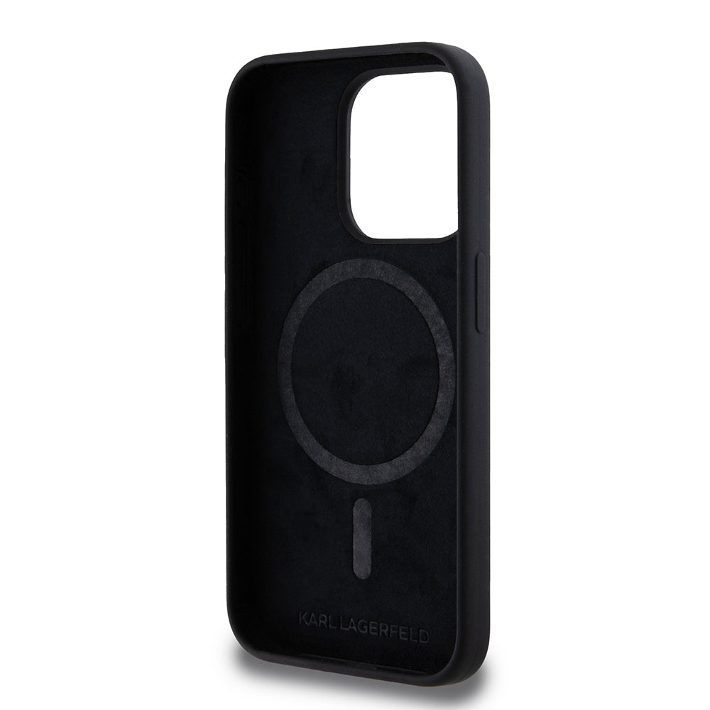 MagSafe Case for Apple iPhone 15 Pro, Karl Lagerfeld, Karl & Choupette Silicone, Black