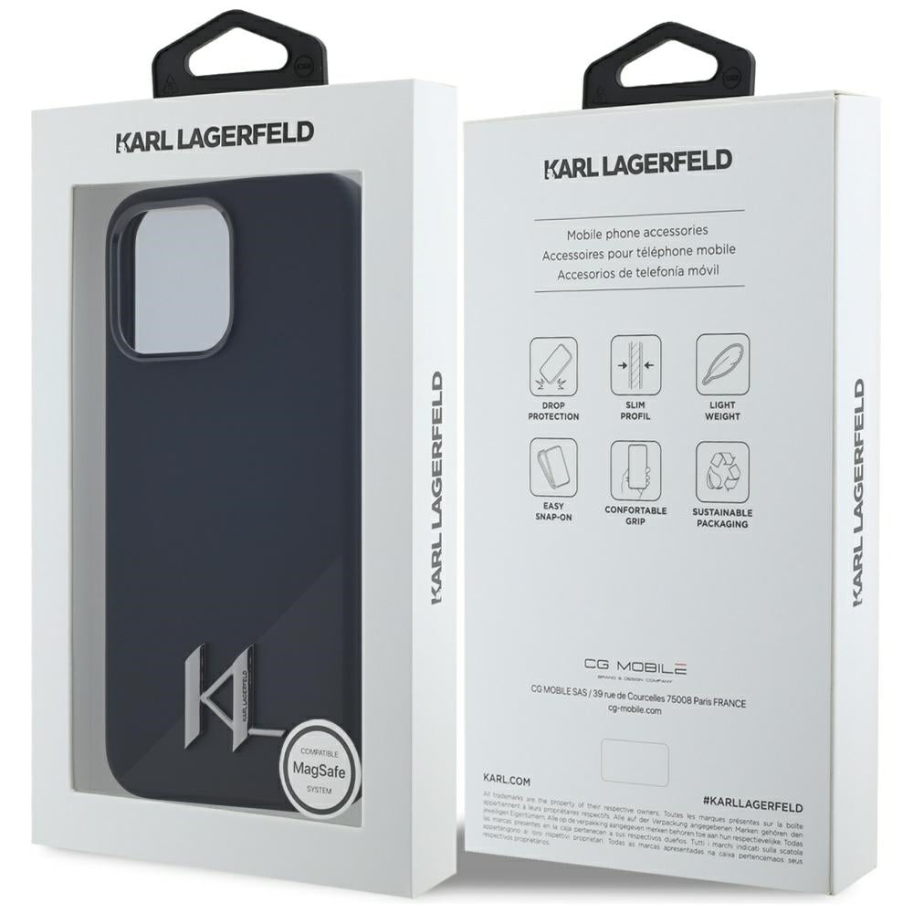 MagSafe-kotelo Apple iPhone 15 Prolle, Karl Lagerfeld, Silicone Shadow Metal Initial, Musta
