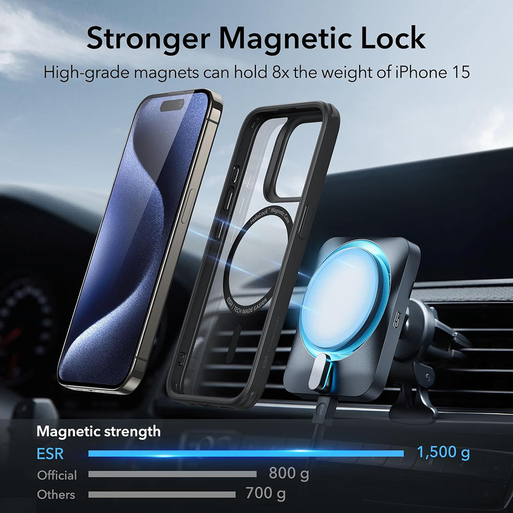 MagSafe-kotelo Apple iPhone 15 Pro Maxille, ESR, Classic Hybrid, Läpinäkyvä Musta