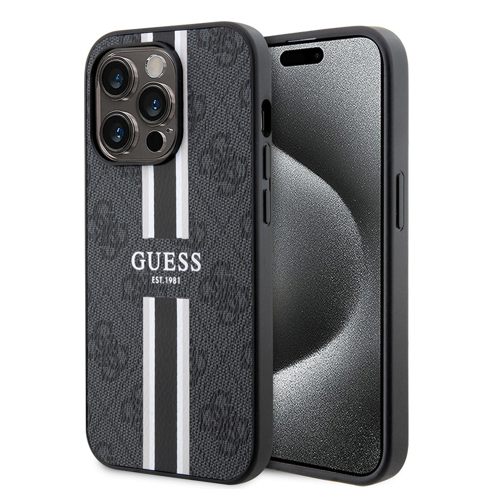 MagSafe-kotelo Apple iPhone 15 Pro Maxille, Guess, 4G Printed Stripes, Musta