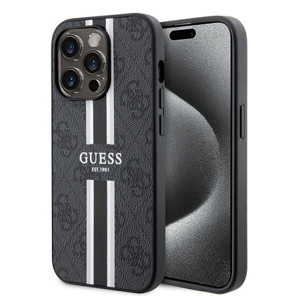 MagSafe-kotelo Apple iPhone 15 Pro Maxille, Guess, 4G Printed Stripes, Musta