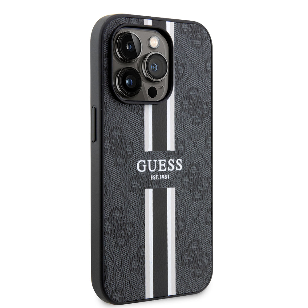 MagSafe-kotelo Apple iPhone 15 Pro Maxille, Guess, 4G Printed Stripes, Musta