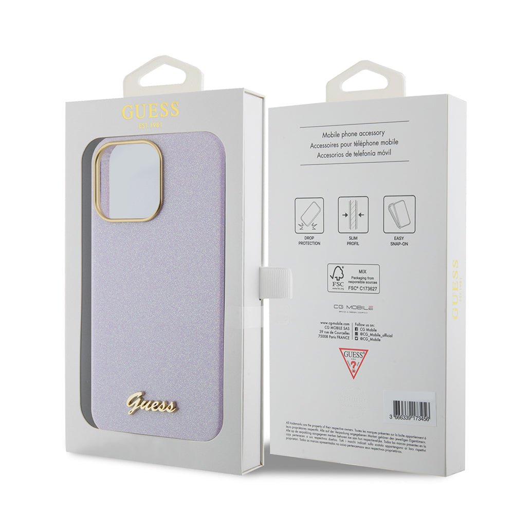 MagSafe Case for Apple iPhone 15 Pro Max, Guess, Glitter Full Wrapped, Purple GUHCP15XPGMCSL