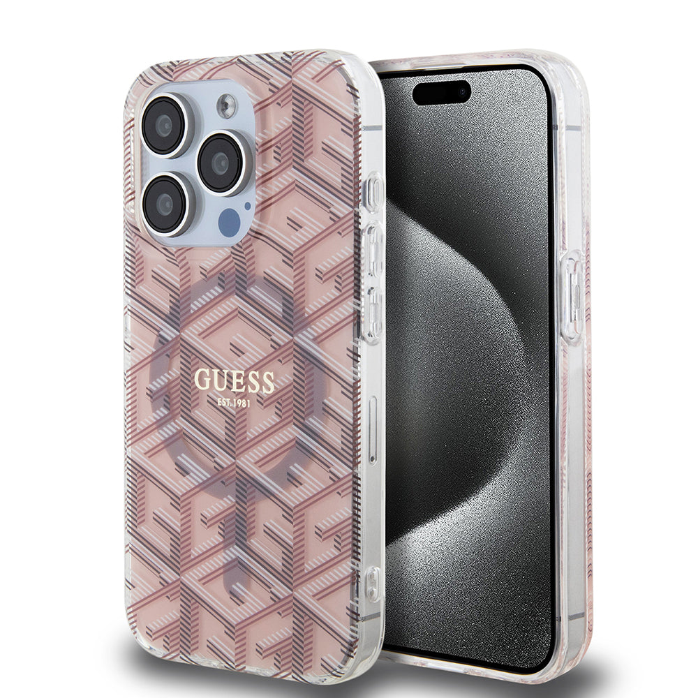 MagSafe-kotelo Apple iPhone 15 Pro Maxille, Guess, IML Gcube, Pinkki