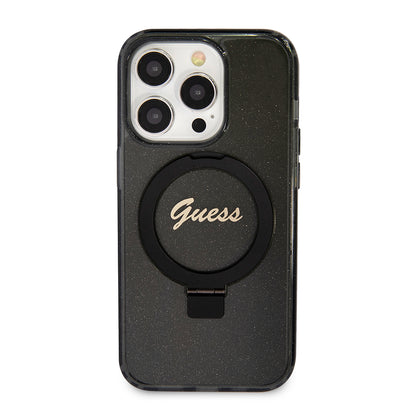 MagSafe-kotelo Apple iPhone 15 Pro Maxille, Guess, IML Ring Stand Glitter, Musta