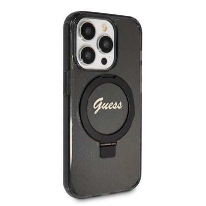 MagSafe-kotelo Apple iPhone 15 Pro Maxille, Guess, IML Ring Stand Glitter, Musta
