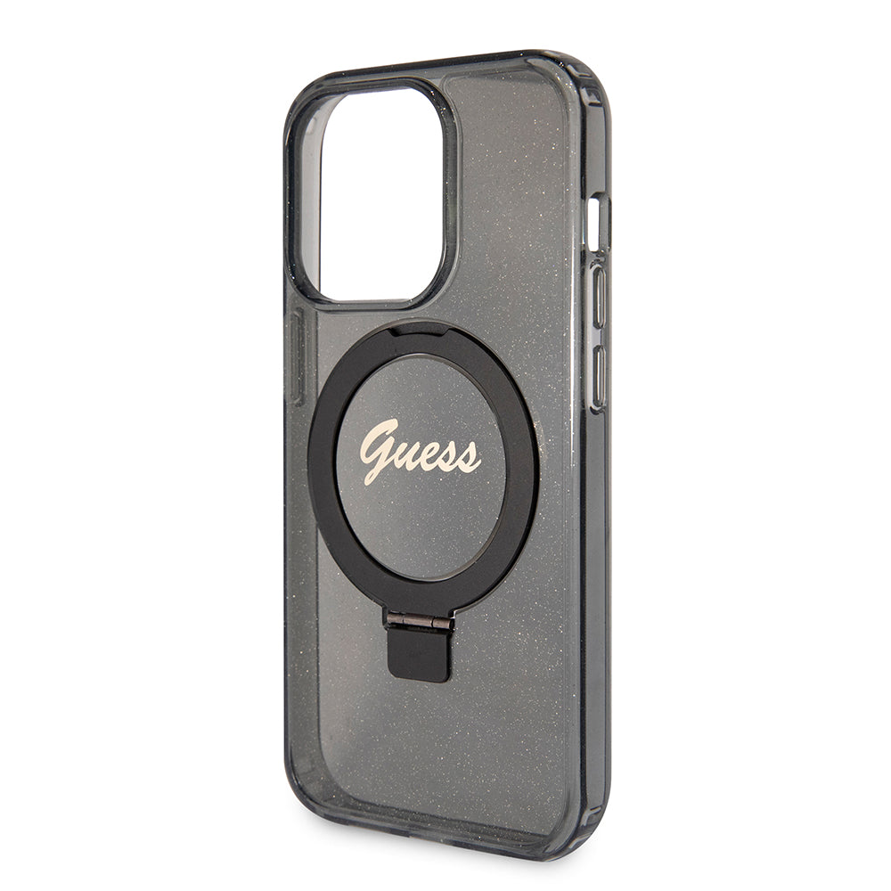 MagSafe-kotelo Apple iPhone 15 Pro Maxille, Guess, IML Ring Stand Glitter, Musta
