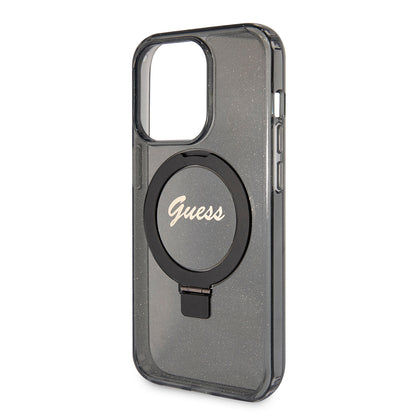MagSafe-kotelo Apple iPhone 15 Pro Maxille, Guess, IML Ring Stand Glitter, Musta