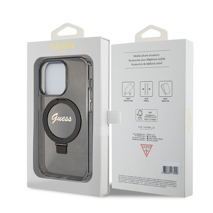 MagSafe-kotelo Apple iPhone 15 Pro Maxille, Guess, IML Ring Stand Glitter, Musta
