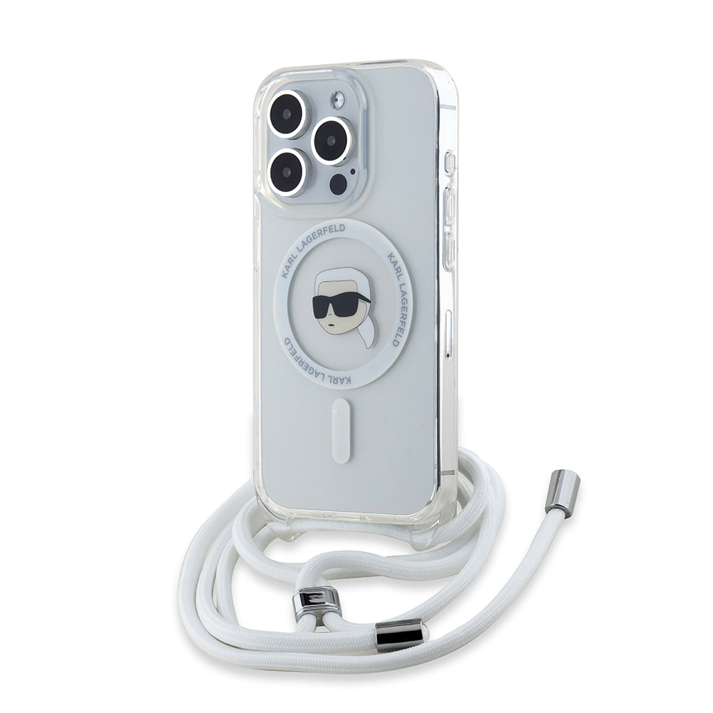 MagSafe-kotelo Apple iPhone 15 Pro Maxille, Karl Lagerfeld, IML Crossbody Karl's Head, Läpinäkyvä