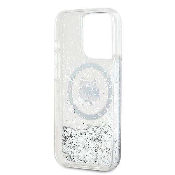 MagSafe Case for Apple iPhone 15 Pro Max, Karl Lagerfeld, Liquid Glitter Choupette Head, Transparent