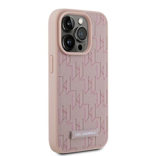 MagSafe Case for Apple iPhone 15 Pro Max, Karl Lagerfeld, Monogram Metal Logo, Pink