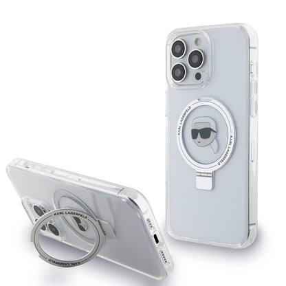 MagSafe-kotelo Apple iPhone 15 Pro Maxille, Karl Lagerfeld, Ring Stand Karl's Head, Valkoinen