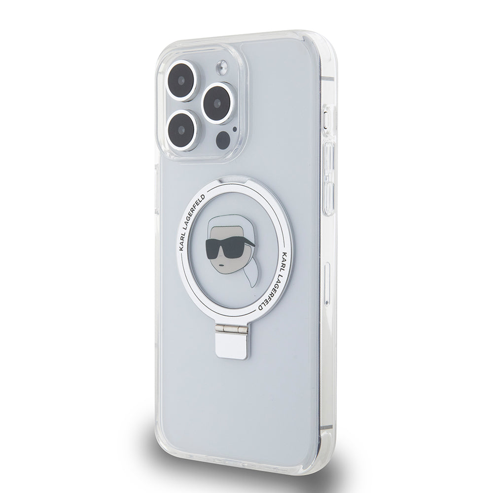 MagSafe-kotelo Apple iPhone 15 Pro Maxille, Karl Lagerfeld, Ring Stand Karl's Head, Valkoinen