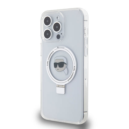 MagSafe-kotelo Apple iPhone 15 Pro Maxille, Karl Lagerfeld, Ring Stand Karl's Head, Valkoinen