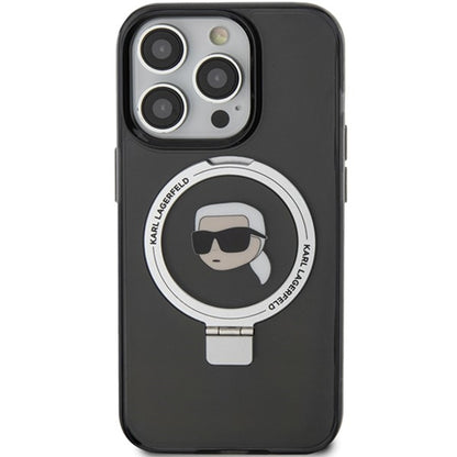 MagSafe Case for Apple iPhone 15 Pro Max, Karl Lagerfeld, Ring Stand Karl's Head, Black