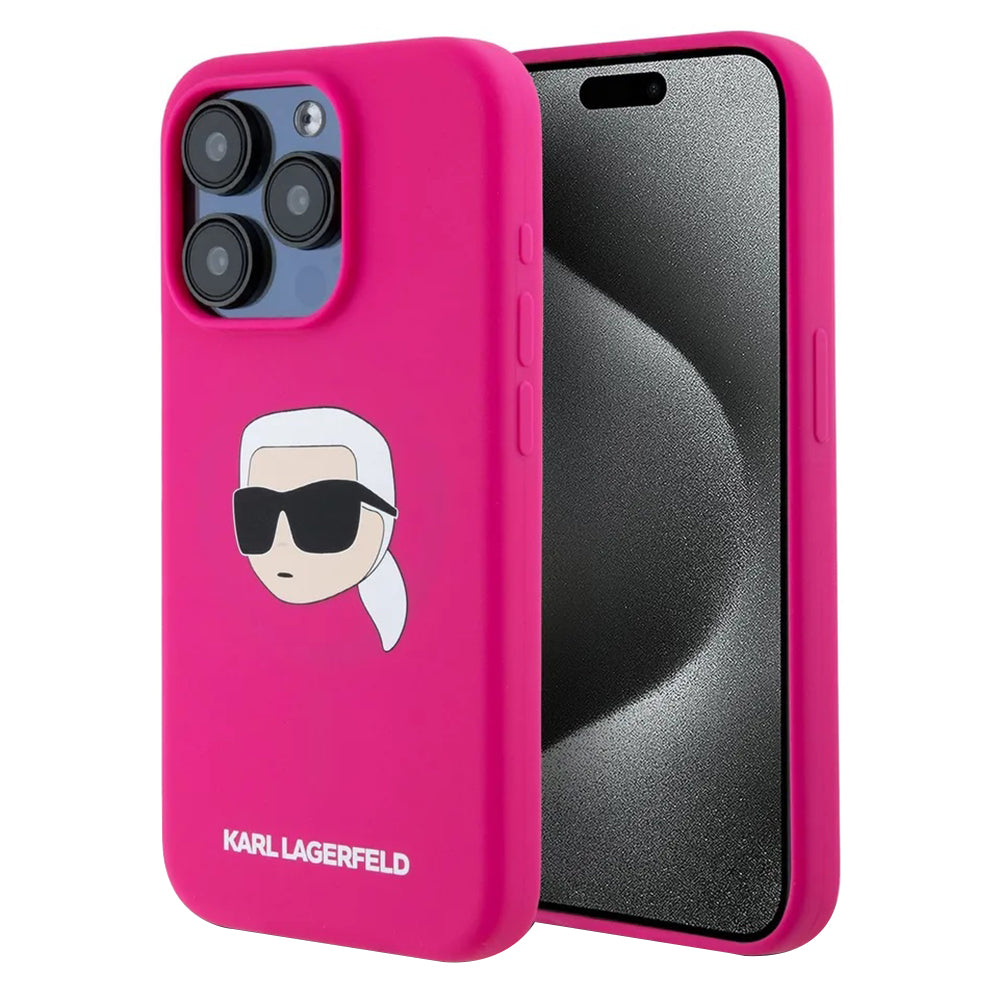 MagSafe-kotelo Apple iPhone 15 Pro Maxille, Karl Lagerfeld, Silicone Karl's Head, Fuksia
