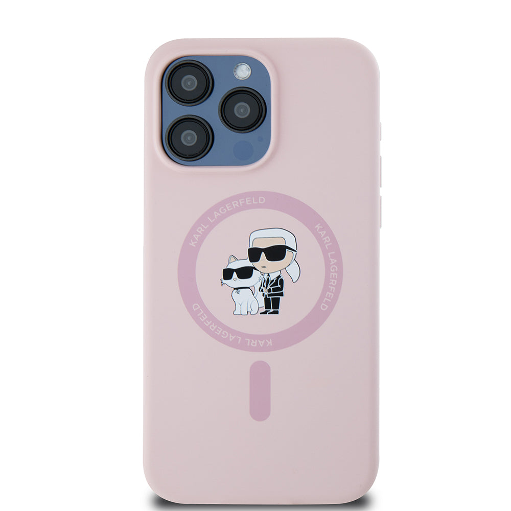 MagSafe-kotelo Apple iPhone 15 Pro Maxille, Karl Lagerfeld, Silicone Ring Karl & Choupette, Pinkki