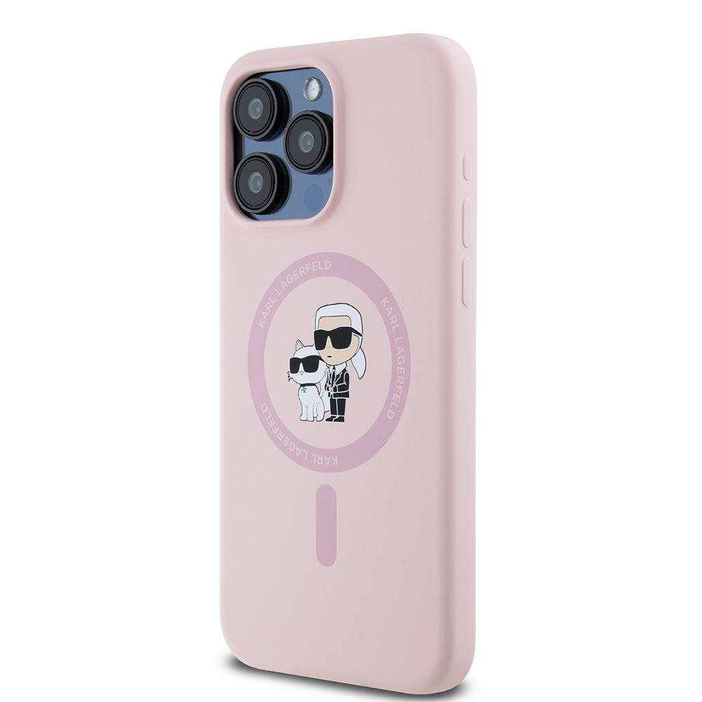 MagSafe-kotelo Apple iPhone 15 Pro Maxille, Karl Lagerfeld, Silicone Ring Karl & Choupette, Pinkki