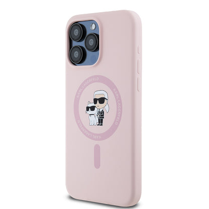 MagSafe-kotelo Apple iPhone 15 Pro Maxille, Karl Lagerfeld, Silicone Ring Karl & Choupette, Pinkki