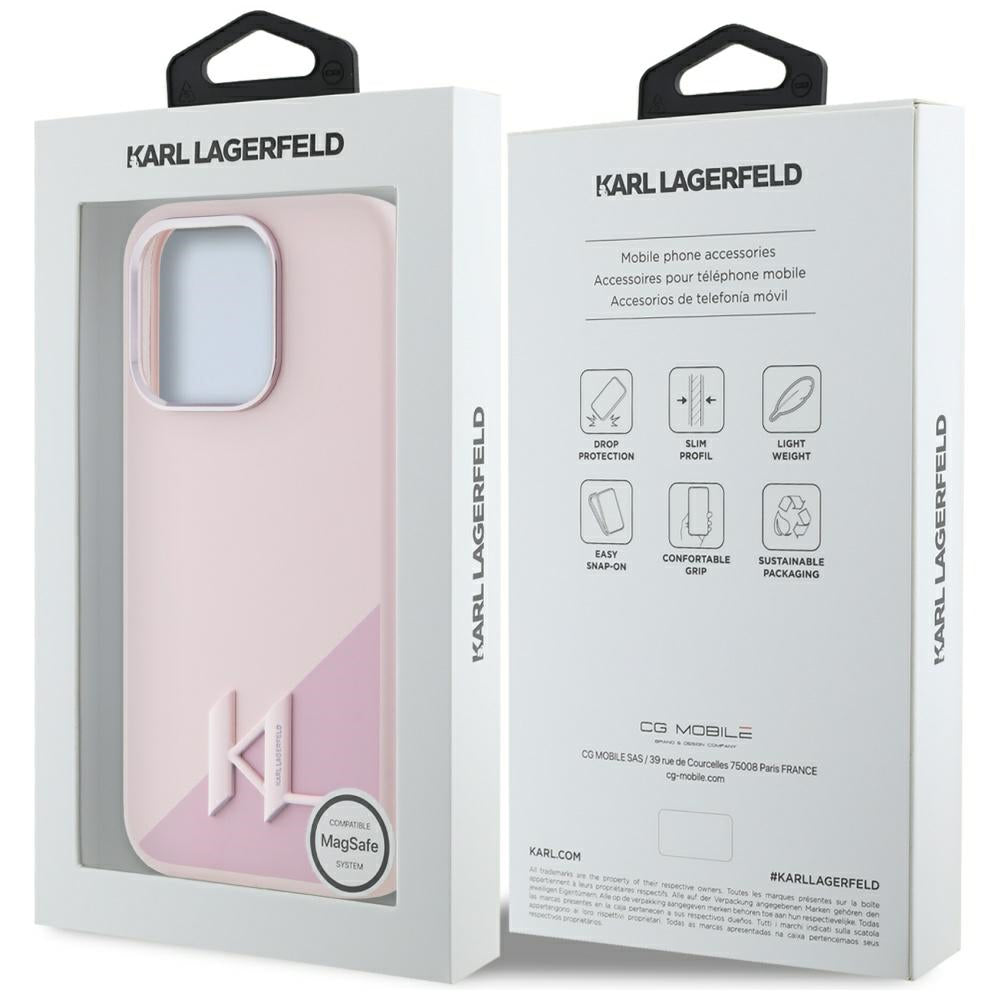 MagSafe-kotelo Apple iPhone 15 Pro Maxille, Karl Lagerfeld, Silicone Shadow Metal Initial, Pinkki