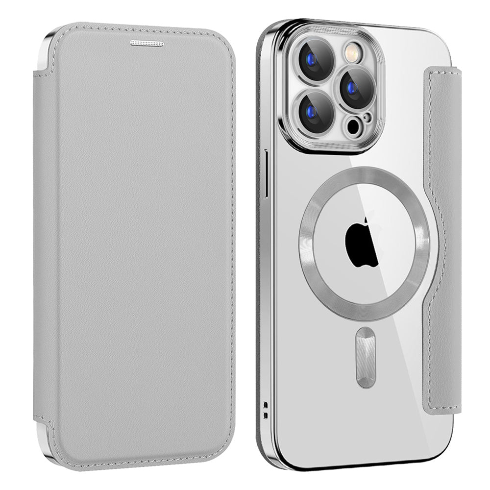 MagSafe Case for Apple iPhone 15 Pro Max, Techsuit, SmartMag Book, Gray